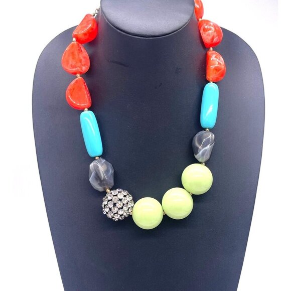 Multicolor Multi Shape Beaded Rhinestone Necklace Gold Tone 24 Inches - Picture 1 of 8